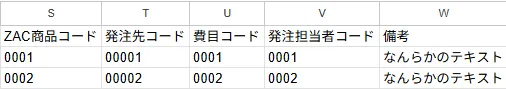 ZAC基本情報（料金原価）インポートファイル記入例（3）
