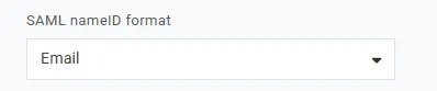 SAML nameID formatにEmailを選択している画面
